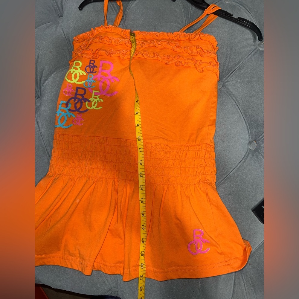 Orange women y2k Ruffle Top - Picture 7 of 8
